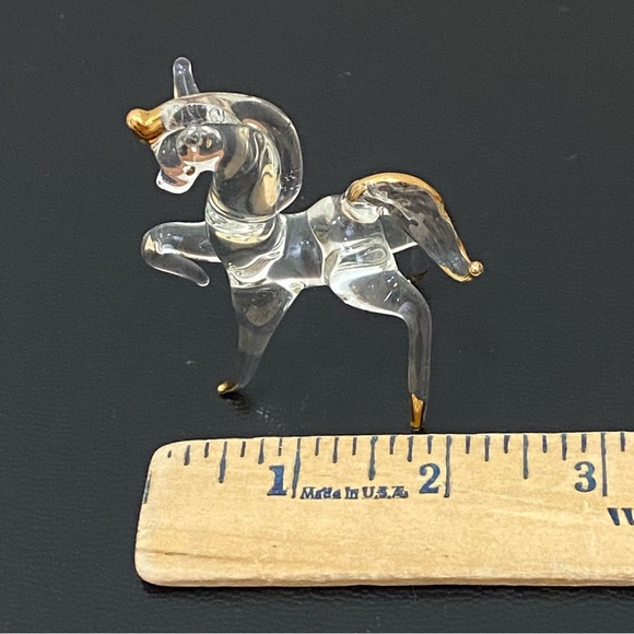 Vintage Clear Spun Glass Gold Gilt Unicorn Mini Figurine - Picture 11 of 11